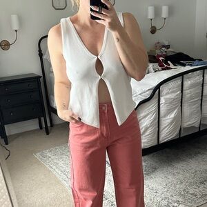 White Sleeveless Top with Pink Pants